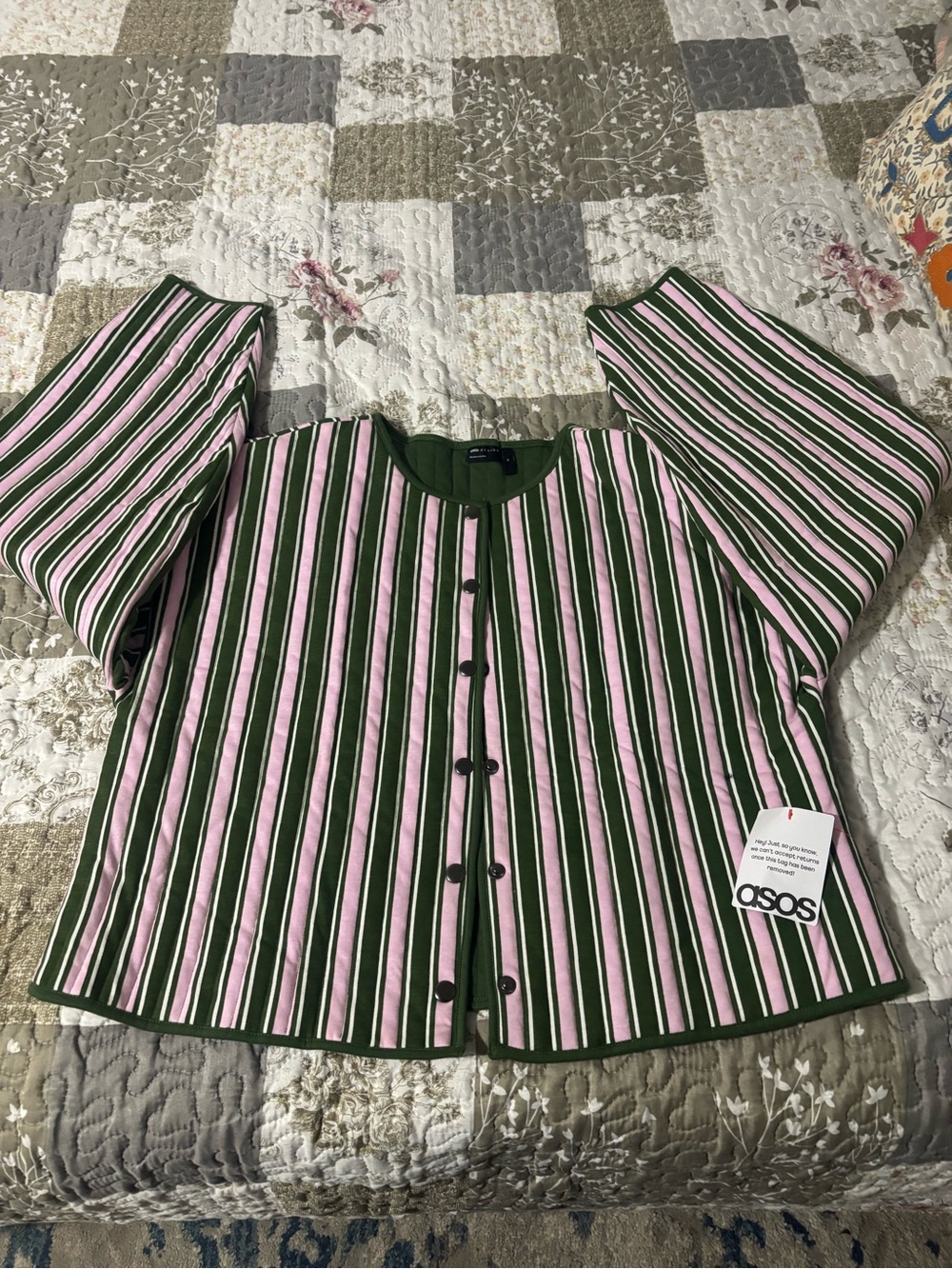 ASOS Pink & Olive Green Striped Button-Front Shirt